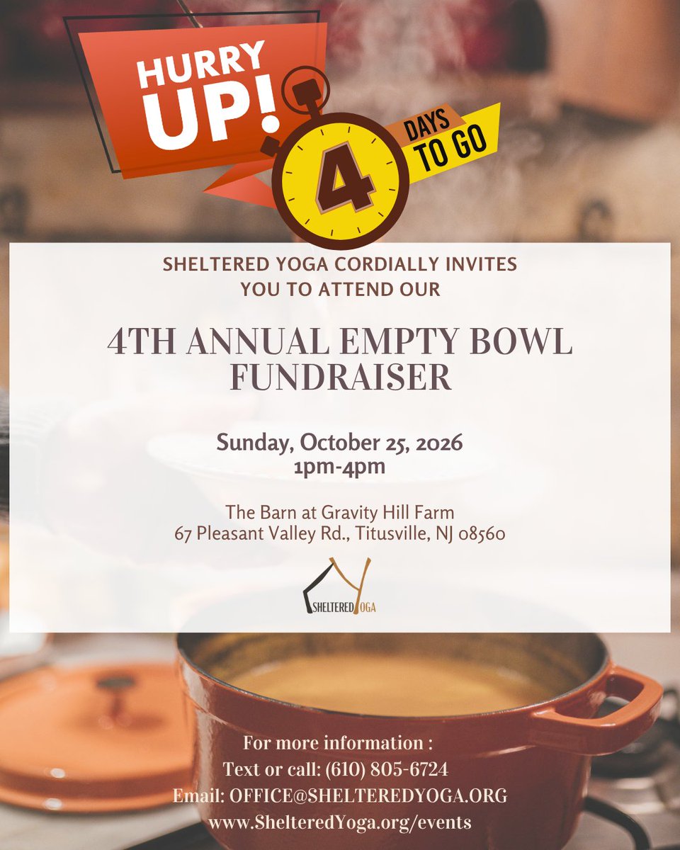 ShelteredYoga's tweet photo. Be sure to grab your tickets today—only a few spots left!  
https://t.co/fNblXNRuYT 
#fypシ #nonprofit #food #giveback #bowl #empty #filltheirbowl #community #charity #donate #dogood #4change #support #youth #foodinsecurity #lifeskills #smiles #shelteredyoga #njnonprofit #sponsor https://t.co/T62jRIuDMH