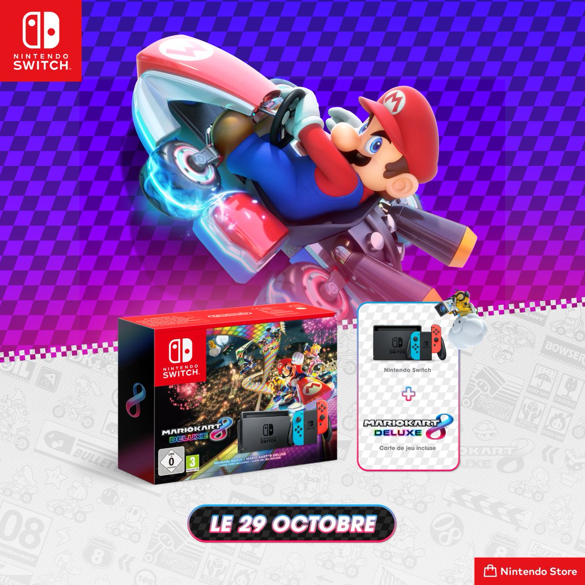 NintendoStoreFR's tweet photo. 📣Alerte bon plan📣

Le pack Nintendo Switch + Mario Kart 8 Deluxe (carte de jeu incluse) est maintenant disponible en précommande sur le Nintendo Store à 199,99€ : https://t.co/zLsrUGsjBh https://t.co/WZJuE95Sp8