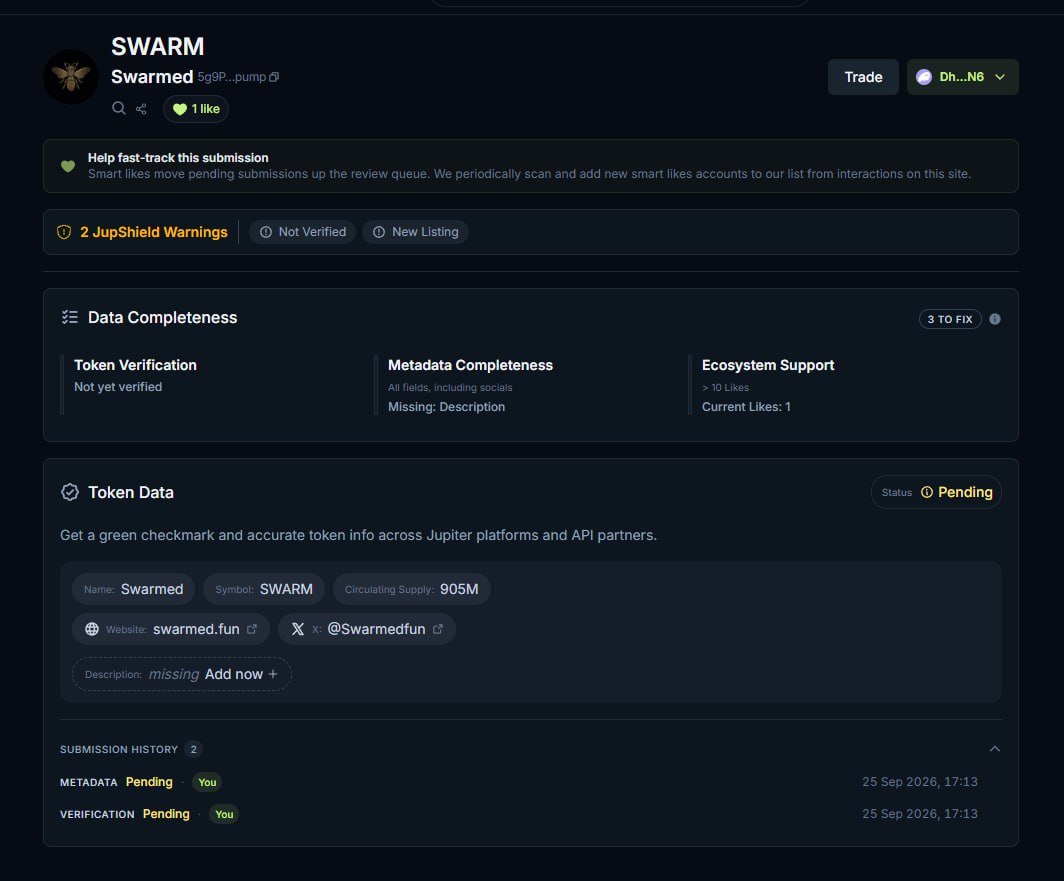 Swarmedfun's tweet photo. $SWARM Jupiter fast-track application sent. Help us get listed faster by liking on Jupiter

https://t.co/SkyRKFo9Mr https://t.co/JlBmIEDDeu