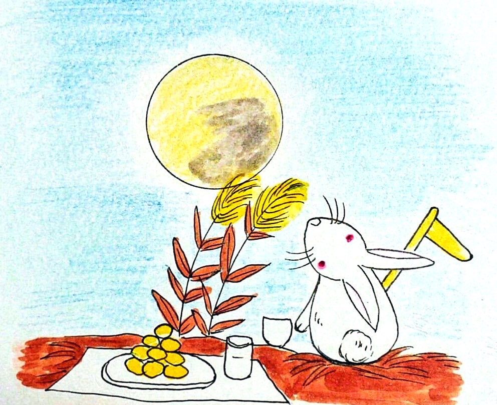 yui_a8's tweet photo. 中秋の名月🌕  
忘れてて🍡もないけど 雰囲気だけでも 
昔描いた絵 https://t.co/HQUNfrBSri