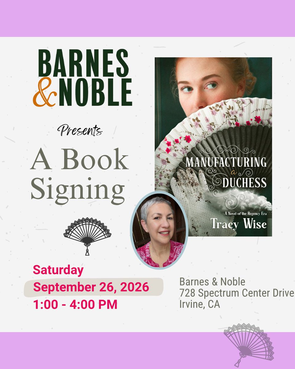 TypeEighteenBks's tweet photo. OC folks! Here's your chance to get a book signed by author Tracy Wise. See you at the @BNIrvineSpectrm  between 1-4 on Saturday, 9/26. Stop by and say hello!

#booksigning #bookevent #romancereads #authorevent #authorsigning #romancebooks #regencyera #historicalfiction https://t.co/vcfJd4BiBy