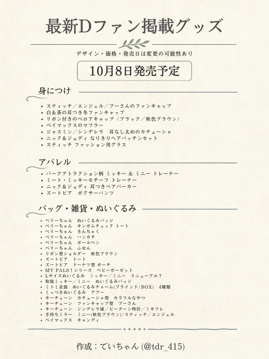 tdr_415's tweet photo. ━━━━━━━━━━
最新Dファンの新グッズ情報！

🗓️10/8
ベリーちゃんのグッズが登場！
ステエンやプーさんのファンキャップなども⋆˙⟡

🗓️10/15
ドナのグリ衣装キーチェーン

🗓️10/22
ドナ具のカチュやベイマックスのアイテムなど！

※詳しい内容/画像は、本誌にて直接確認してね⊹˚. https://t.co/BdMUQCs4ji