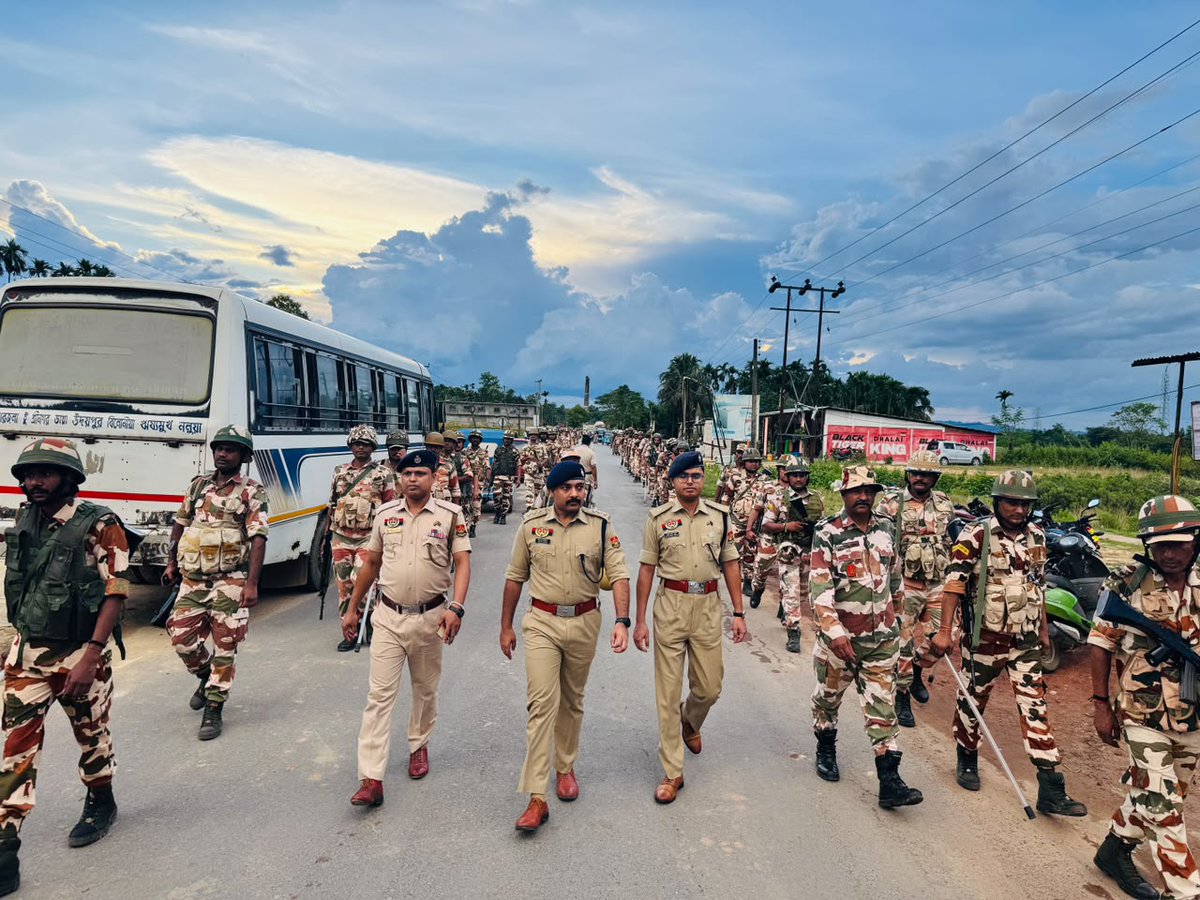 tp_north's tweet photo. Ahead of the VC Elections on 28th September, North Tripura Police, TSR &amp; ITBP conducted a joint flag march and area domination exercise across Panisagar to ensure security, peace and public confidence.

#NorthTripura #VCElection #TripuraPolice #TSR #ITBP https://t.co/qBefpPozkO