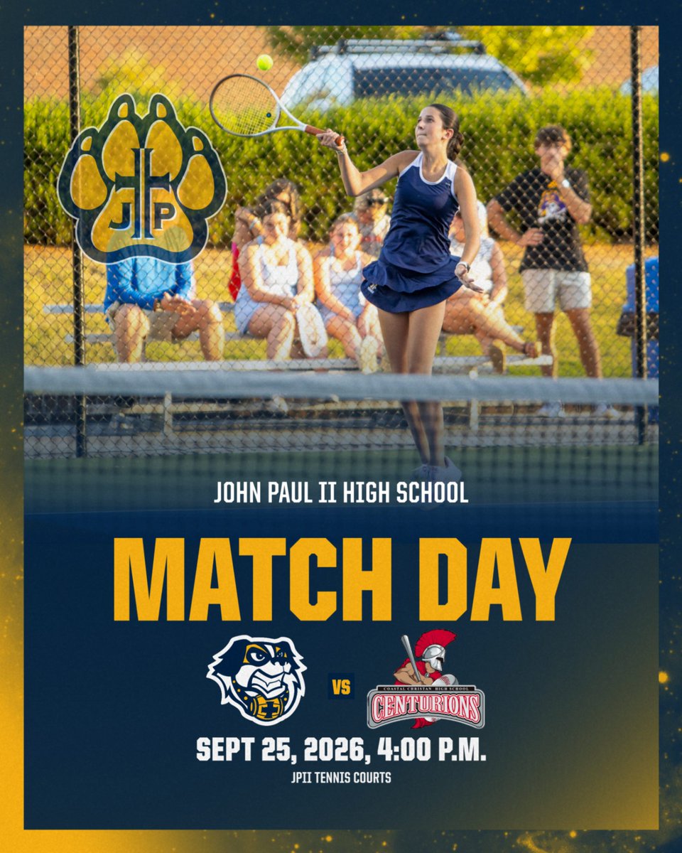 JP2SPORTS's tweet photo. Get a GRIP on the tennis action happening at JPII this afternoon! Head to the tennis courts at 4:00 P.M. today to cheer on your lady Saints as they host Coastal Christian! 🎾 🐾 https://t.co/d4K3j2Z1oX
