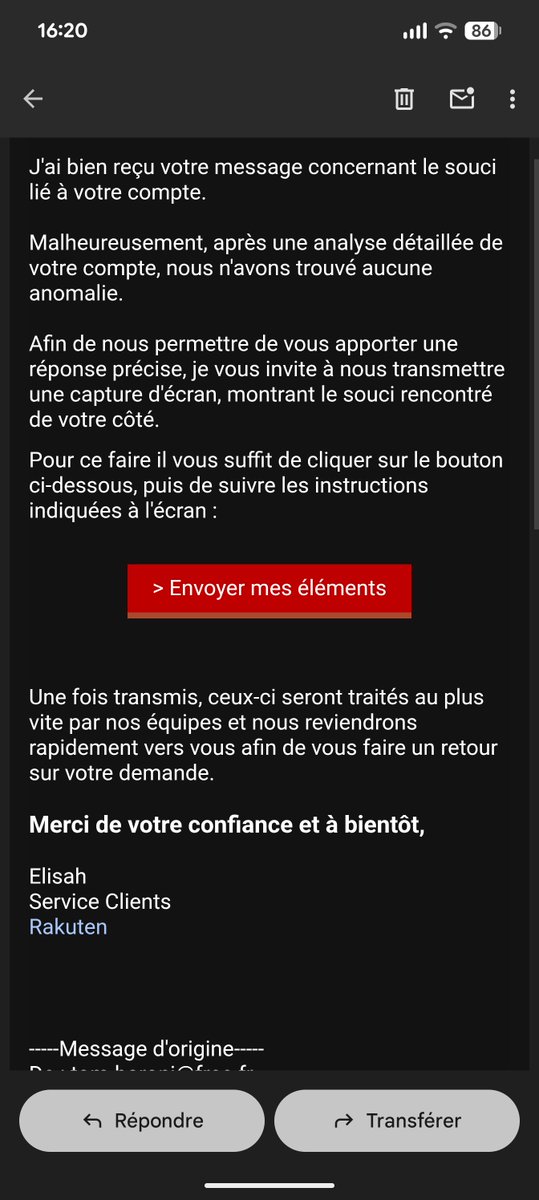 Ouarss's tweet photo. @RakutenFrance Bonjour,

J'ai bien reçu le mail.
Pour accéder à l'interface d'envoi, lien dans le mail (zendesk) redirige vers... Le login rakuten. Donc à nouveau coincé.

Vois avez déja toutes les captures, et même vidéo (youtube lien privé en MP). https://t.co/FI8Yxdo4mL