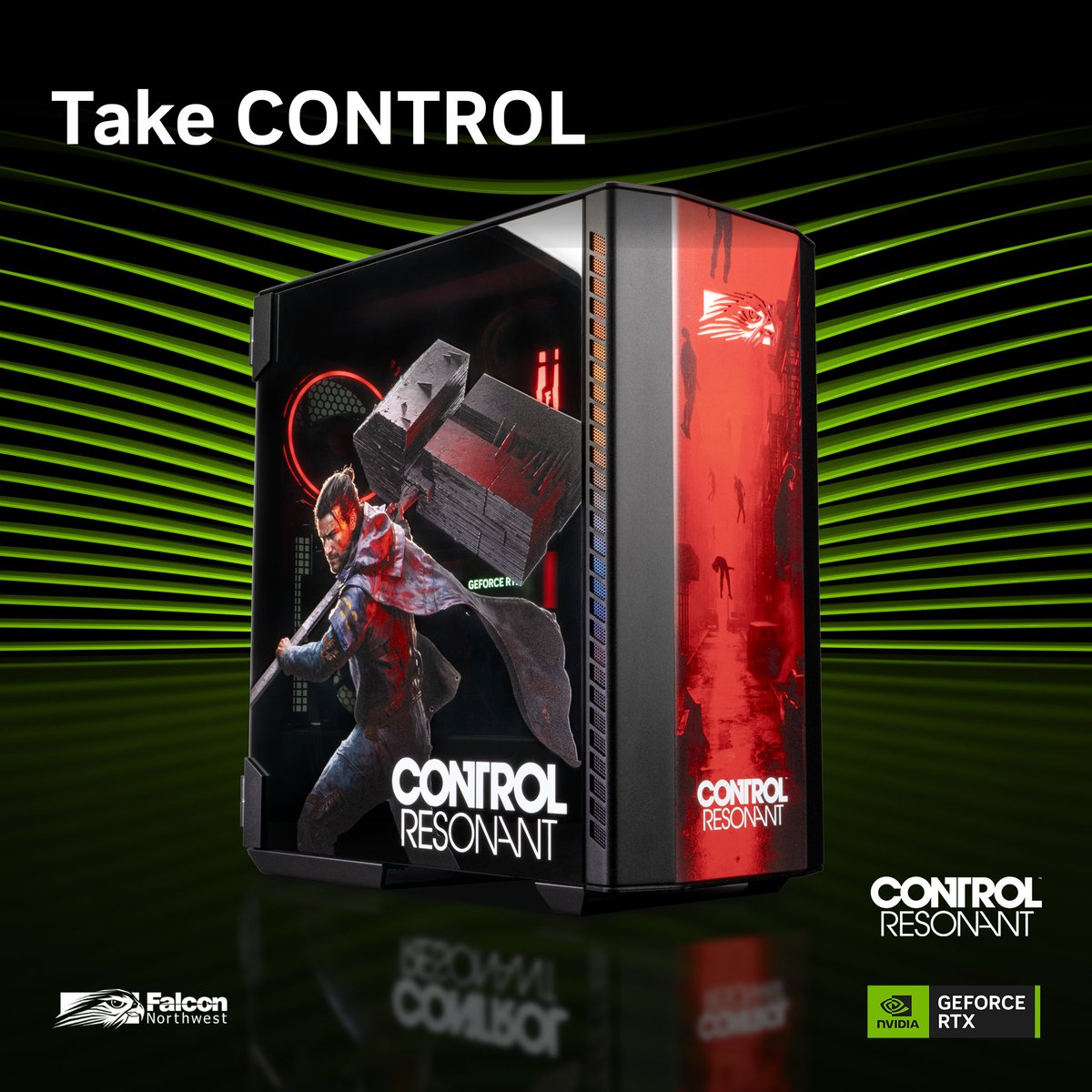 FalconNW's tweet photo. You could WIN this Falcon Northwest Talon PC featuring an exclusive CONTROL Resonant theme and the NVIDIA GeForce RTX 5080!

Take Control of CONTROL Resonant with exclusive
#RTXOn features like DLSS 4.5 & Path Tracing.

Enter for your chance to win at:
https://t.co/q4dfcQCJvQ