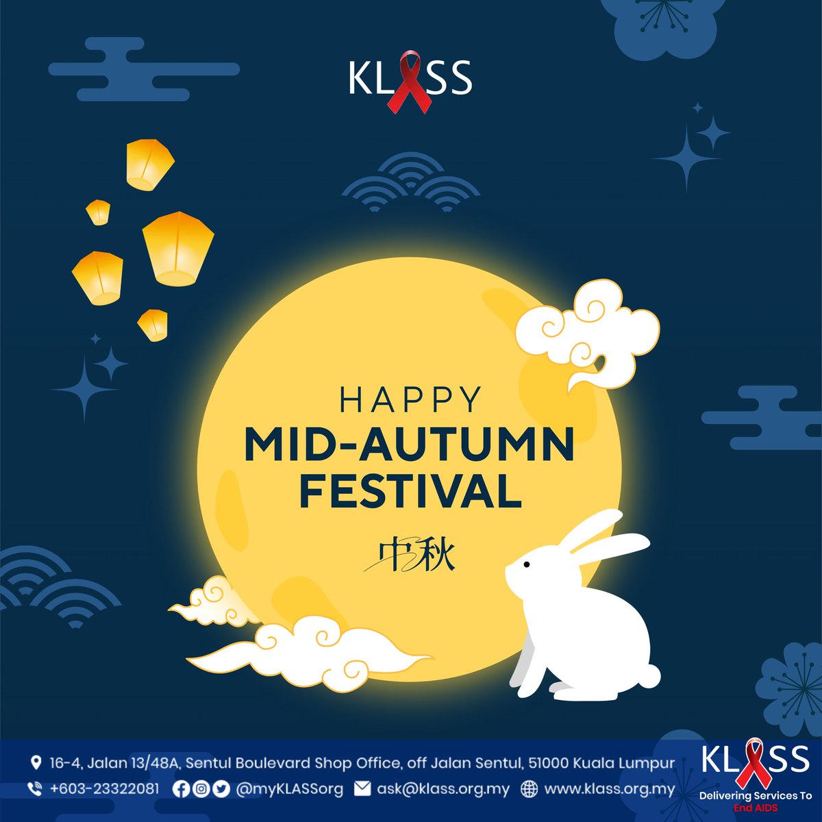 klass_my's tweet photo. ๐๐ฎ Happy Mid-Autumn Festival!
ไธญ็งๅฟซไน๏ผ
Wishing everyone a beautiful celebration filled with love, laughter, and cherished moments with family and friends.
From all of us at Kuala Lumpur AIDS Support Services Society (KLASS)
#myKLASSorg https://t.co/o8Kd0gb6da