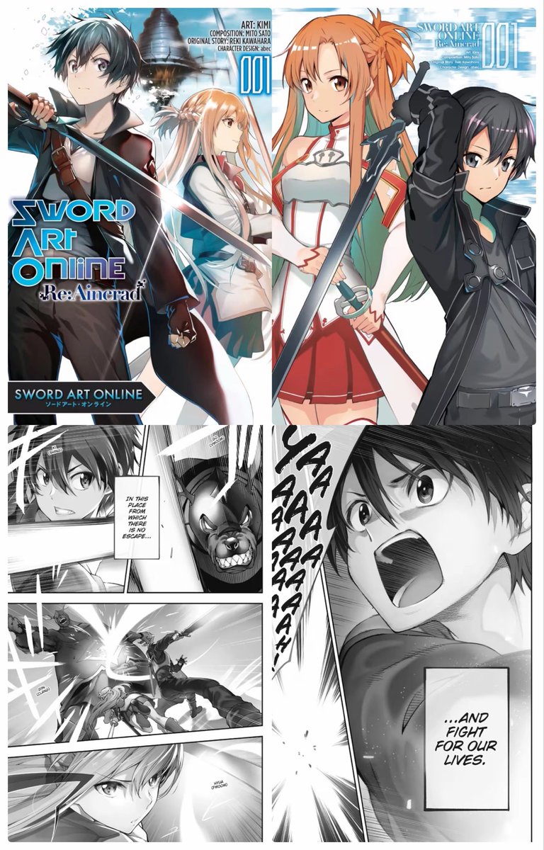 bestmangapost's tweet photo. “We persevere and fight for our lives”
Starting the SAO manga and the art is already amazing, Kirito and Asuna’s Aincrad design will always be my favorite, it already shows their fight against the Kobold lord and looks crazy good https://t.co/W3YwV9e2iO