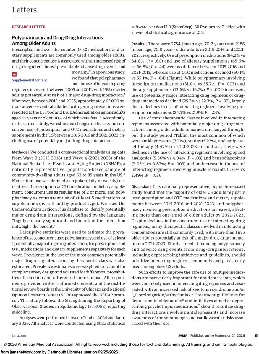 HanCardiomd's tweet photo. Polypharmacy and Drug-Drug Interactions Among Older Adults

https://t.co/K9JN7xutsP

@JAMA_current https://t.co/1nbJpyRvow