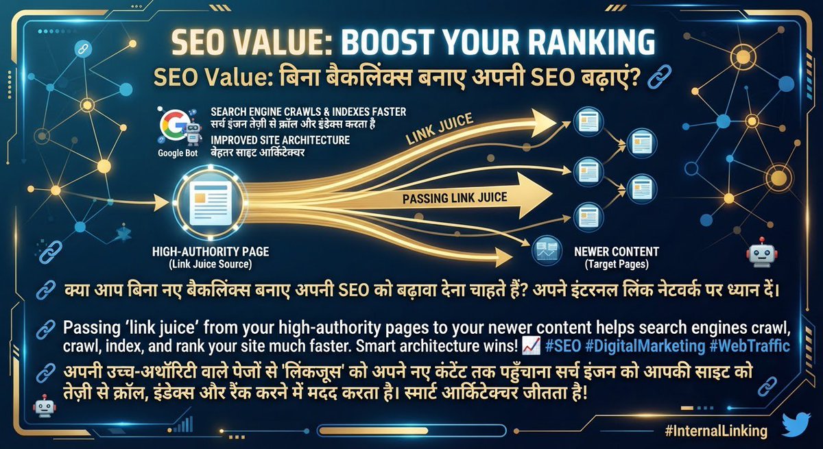 azman68053's tweet photo. SEO Value
Want to boost your SEO without building new backlinks? Focus on your Internal Link Network.
Passing "link juice" from your high-authority pages to your newer content helps search engines crawl, index, and rank your site much faster.
#Interlinks #ITLG #ITL https://t.co/C301sEqFVn