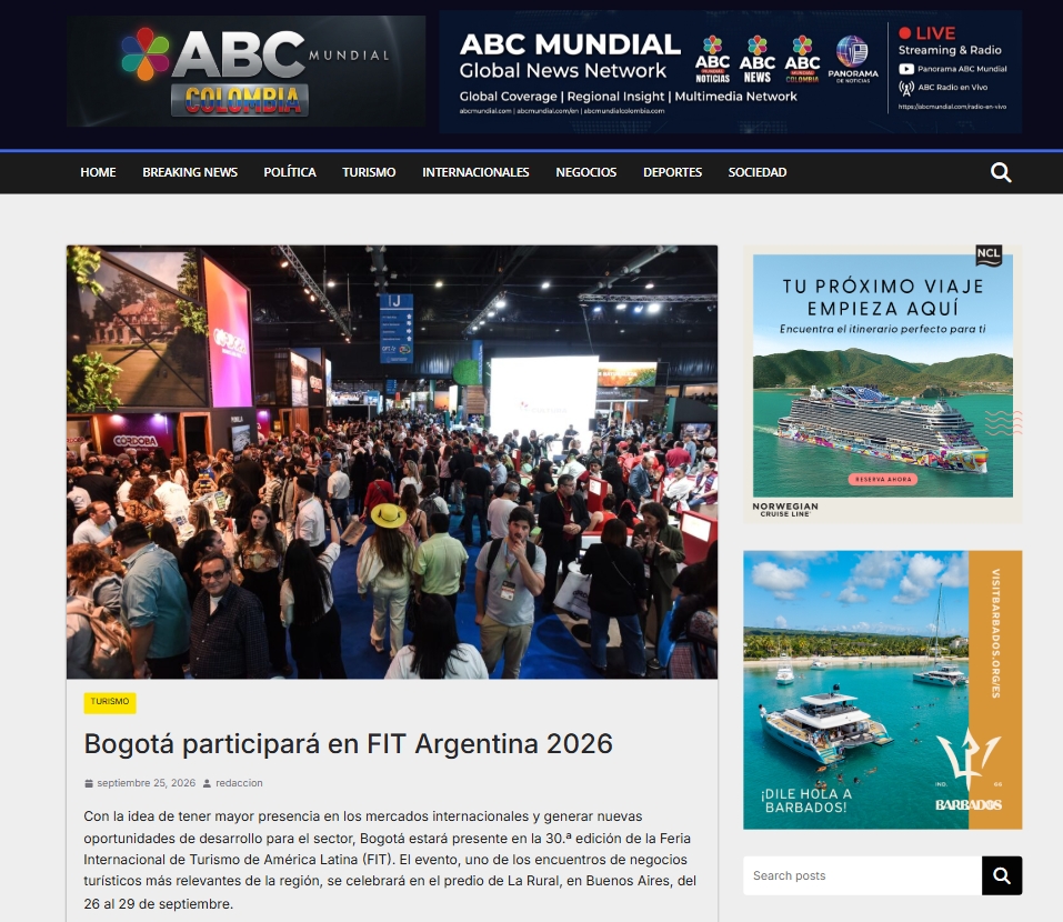 ABCMUNDIALCO's tweet photo. Bogotá estará presente en la FIT Argentina
https://t.co/k43SMLLBPu
@Bogota_Turismo @turismocba @gcba @feriadeturismo https://t.co/5KFSKVqsQl