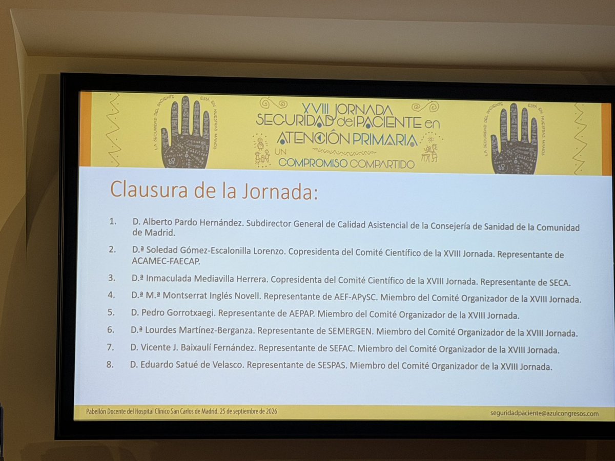 ACAMEC_'s tweet photo. Acto de clausura Jornada Seguridad del paciente en Atención Primaria, recalcando la importancia de la coordinación y unión entre diferentes sociedades científicas #segpac @faecap @Sole_Gmez https://t.co/Tqkuj6Y9C6