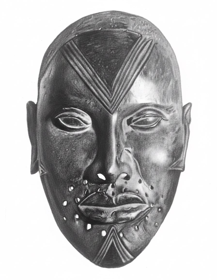 prayer36488's tweet photo. Not to brag but I drew this with charcoal 
Title:African mask (Obalufon II)
Size:16*20
Medium:charcoal on paper https://t.co/wLdpcc0jVY