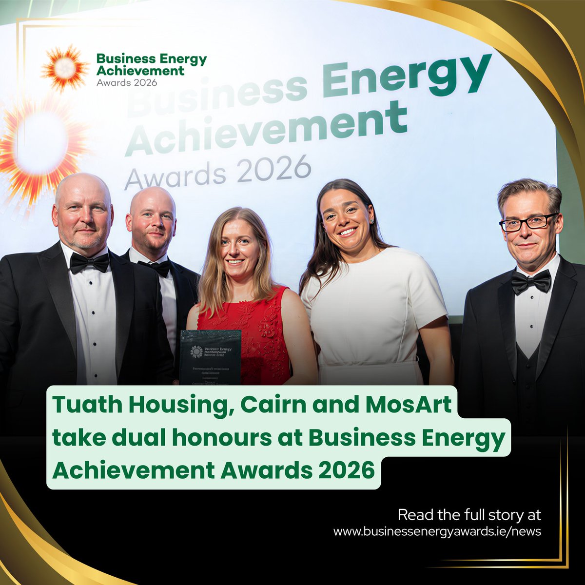 BizEnergyAwards's tweet photo. The Whitehaven development in Santry, delivered by Tuath Housing, Cairn, and MosArt, won both the Sustainable Construction and Building Performance Award and the Overall Energy Achievement Award at the Business Energy Achievement Awards 2026.

Read more: https://t.co/O3YAlZXOBS https://t.co/9XM6fO2CpJ