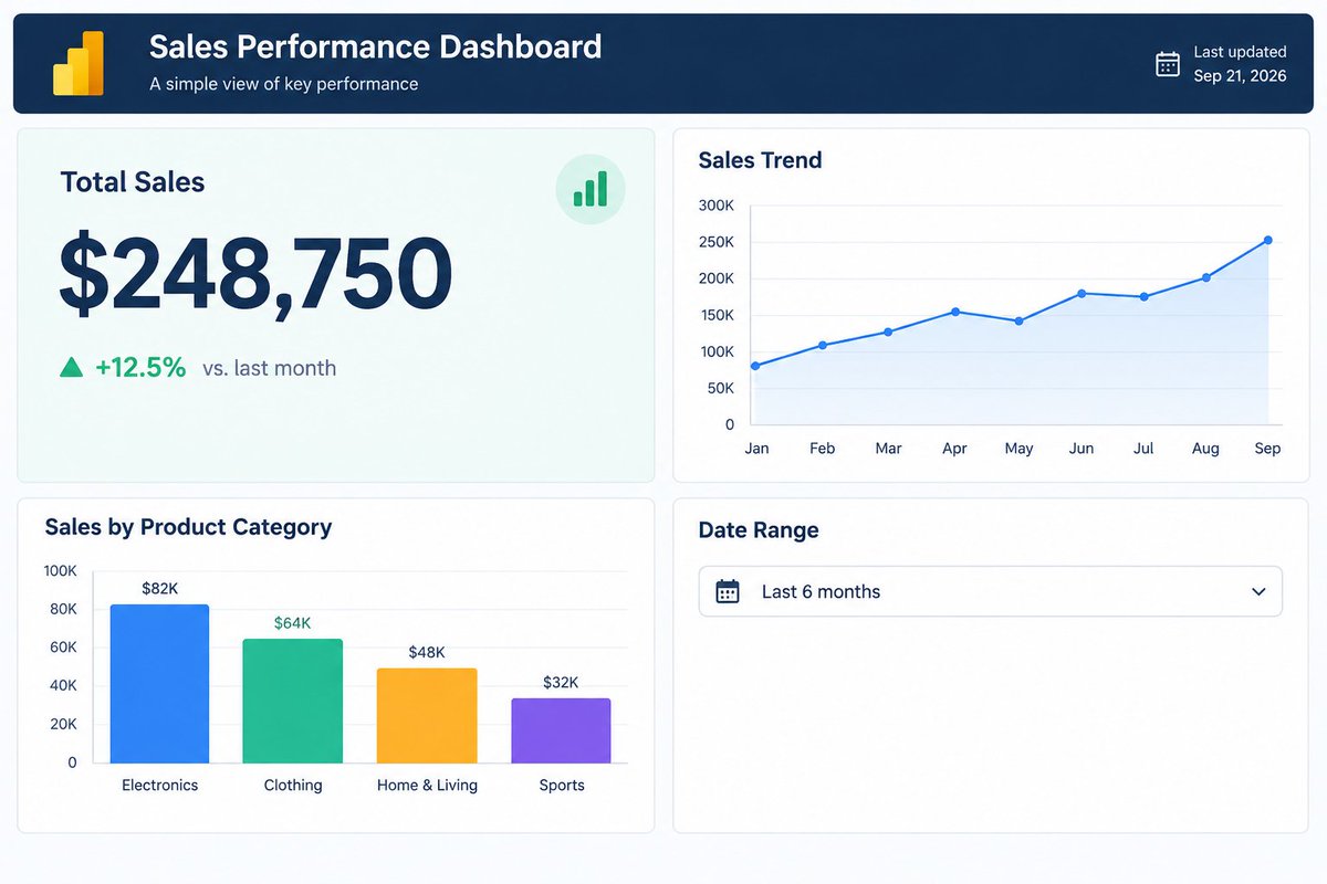 dev_awizee's tweet photo. Your first Power BI dashboard should have ONLY 4 things:

One big number (KPI)
One trend line
One breakdown (bar or pie)
One filter

Don’t add 15 visuals.

You’ll confuse yourself and the manager.

Reply PBI for a simple starter dashboard template idea.

#PowerBI #DataAnalysis https://t.co/irIVQOw0yE