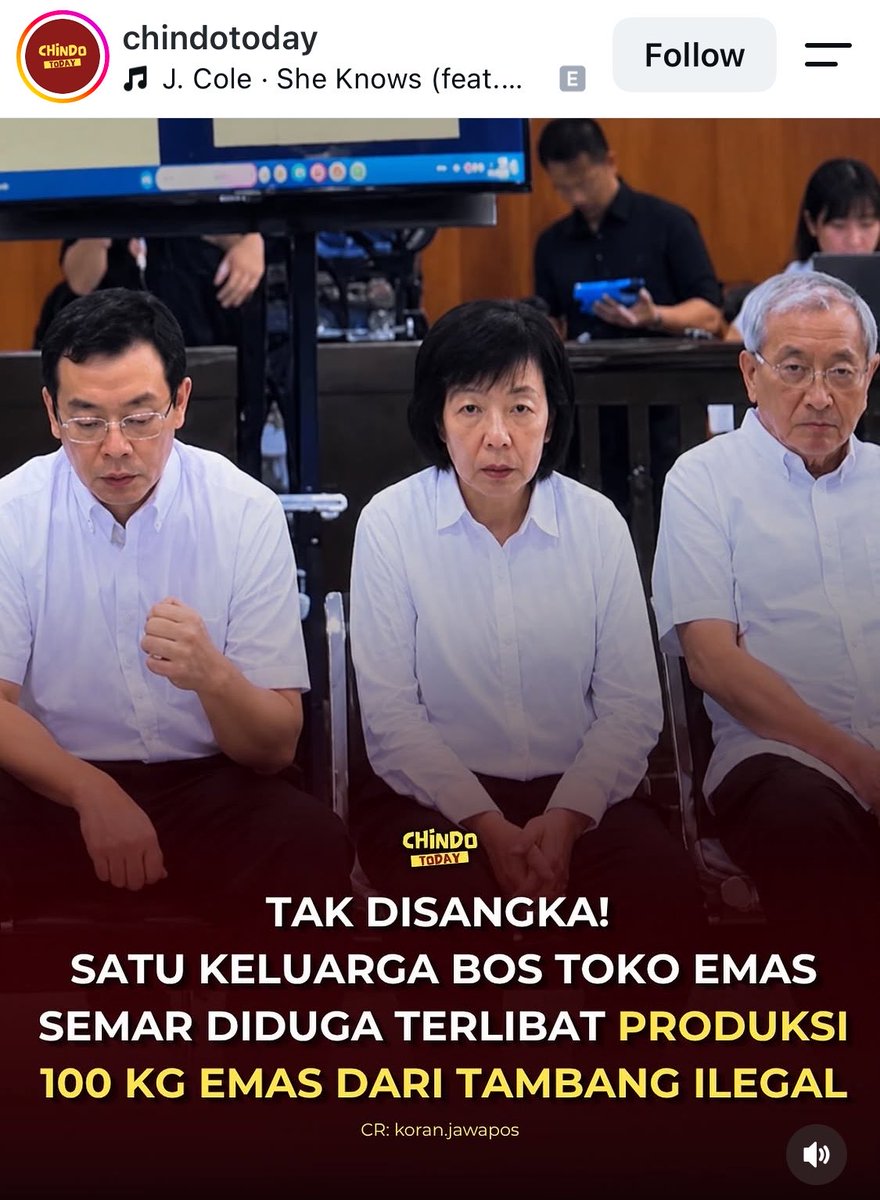 bardanslm's tweet photo. banyak yg saya kaget disini: 
- bos semar jadi terdakwa dugaan penambangan 100 kg emas ilegal. brarti nilainya 250an milyar yak 😳
- rapih banget modusnya dari mulai peleburan hingga distribusi

tapi yg saya baru tau juga, ada akun IG namanya chindo today, isinya semua tentang chindo dari mulai berita keluarga cindo, dari yg lucu2, hangat, sampe berita kriminal yg pelakunya chindo 😅

kalau kamu masuk ke akun ini selamat kamu cindo gaes 🗿
jadi inget dulu ada akun X yg pengen banget dicindo2in apa kabarnya yaaa