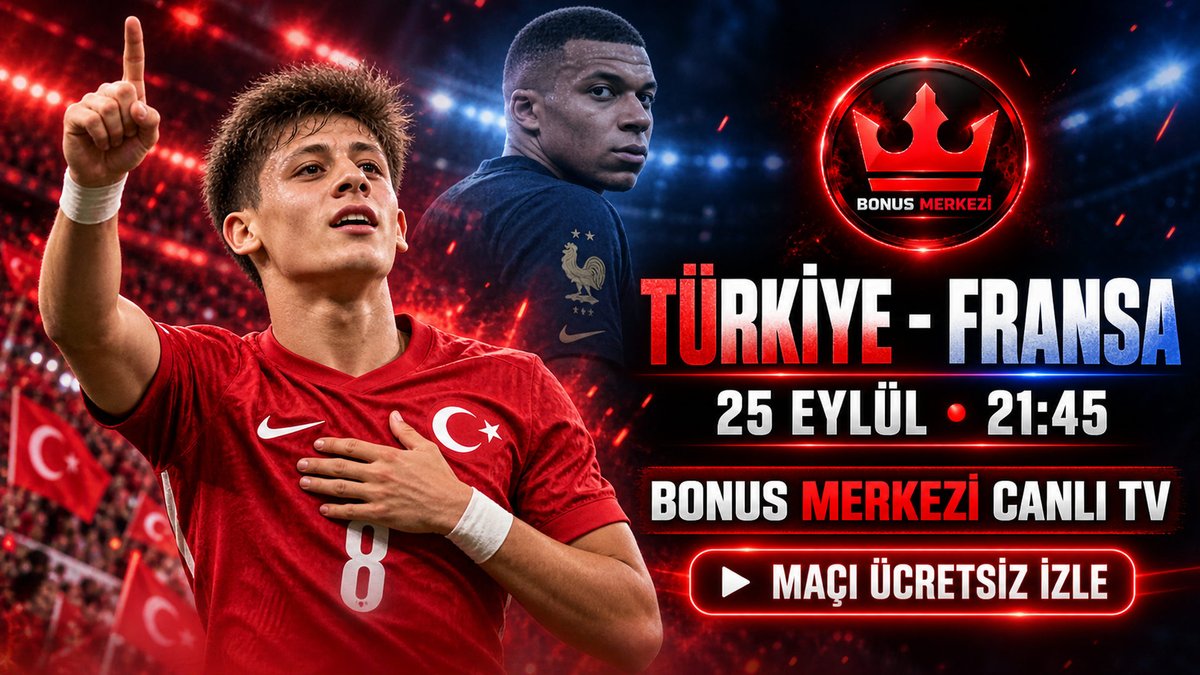 BonusMerkezi1's tweet photo. 🏟️ BÜYÜK MAÇ BU GECE!

Tribün heyecanı ekranına geliyor! Türkiye–Fransa maçını bu akşam 21:45’te ücretsiz izle. ⚽

🔗 Canlı TV: https://t.co/qKB4bB7TPg
👉 Maçı kaçırma!

#TürkiyeFransa #BizimÇocuklar #CanlıMaç #Futbol https://t.co/Vcd24azPZg