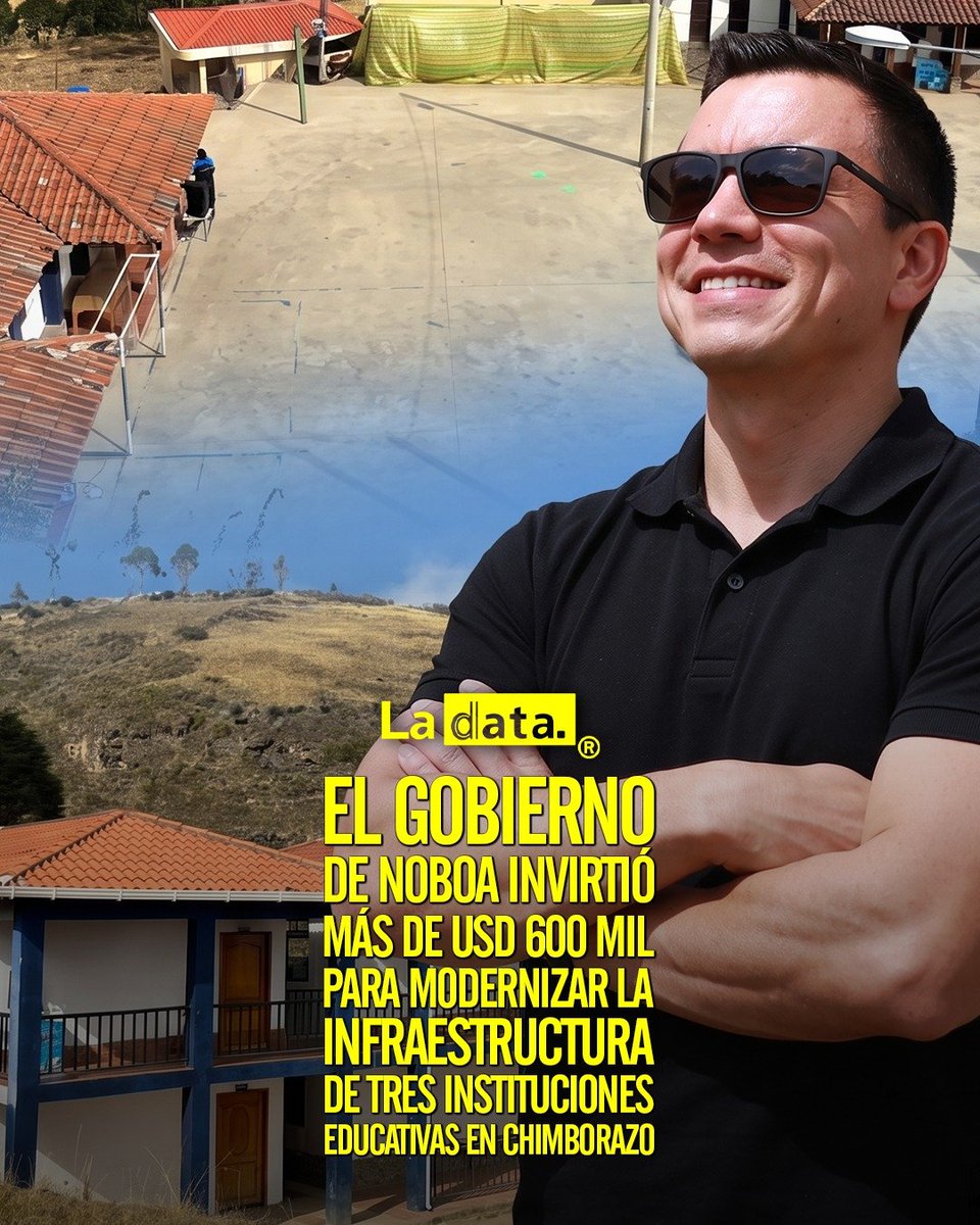 ladataec's tweet photo. #Tendencia El Gobierno de Noboa invirtió más de USD 600 mil para modernizar la infraestructura de tres instituciones educativas en Chimborazo

El Gobierno Nacional, a través del Ministerio de Educación, Deporte y Cultura, invirtió más de USD 600 mil para iniciar la transformación de la infraestructura educativa en las unidades educativas Chunchi, Mariscal Antonio José de Sucre y Costa Urco, ubicadas en los cantones Alausí y Chunchi de la provincia de Chimborazo. 

Esta obra, formalizada mediante la colocación de la primera piedra el 24 de septiembre de 2026, contempla la construcción de aulas, baterías sanitarias y juegos infantiles con el propósito de beneficiar de manera directa a 1.908 estudiantes y garantizarles condiciones adecuadas, dignas y seguras para su formación integral.  

@ladataec 👈

#ladata #TendenciaPolítica #Ecuador #Educación