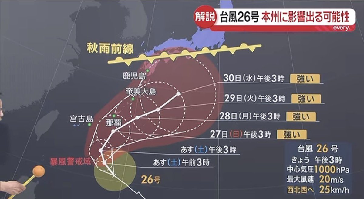 nBwQSzmg3qU2ysd's tweet photo. 台風26号、秋雨前線まで連れてくるのやめてもろて😱 https://t.co/YB3lU45Crr