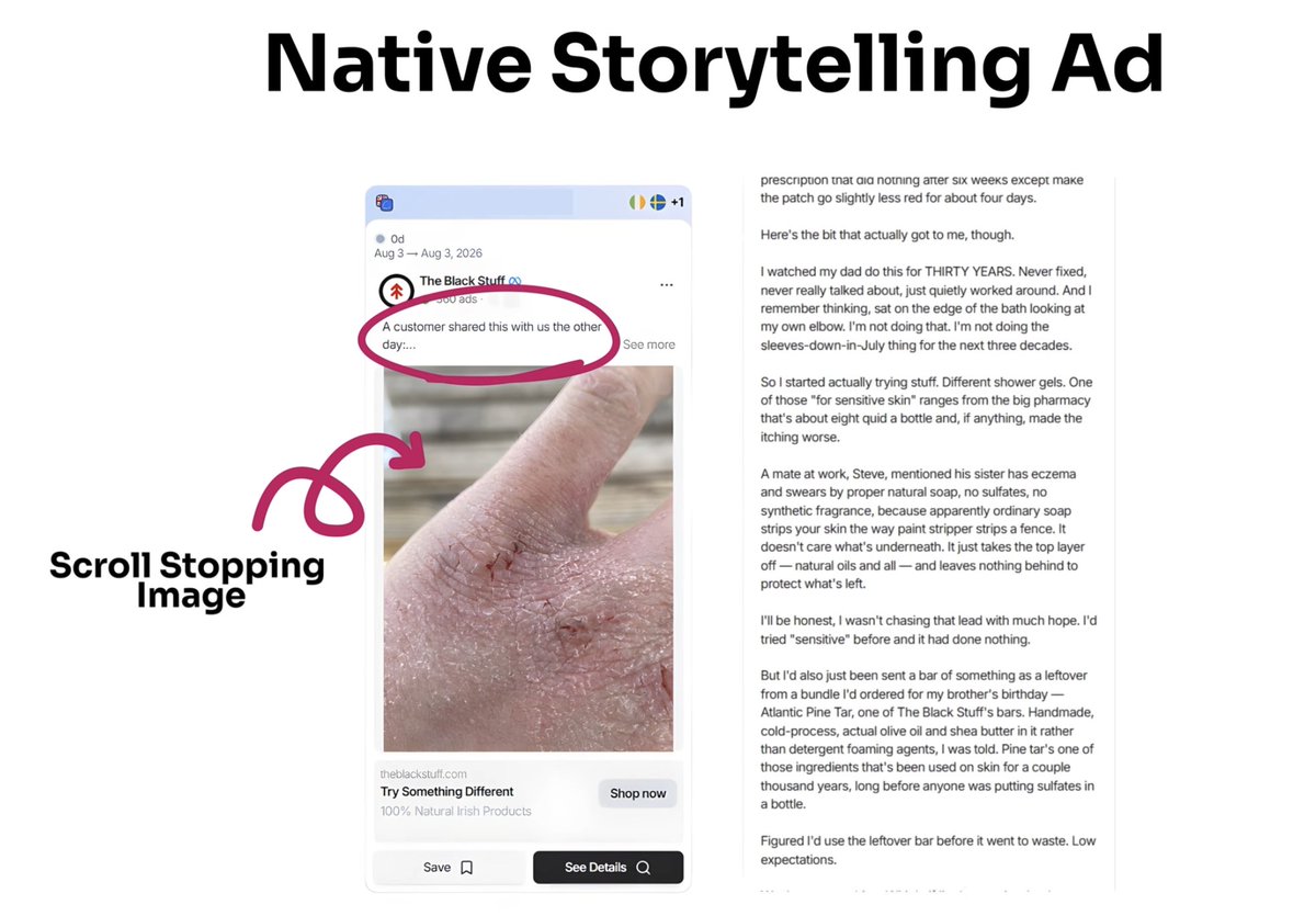 rewkarv's tweet photo. If you are a dropshipper you cannot ignore native storytelling format.

So basically you need 2 things -
1) ugly non product scroll stopping image
2) a 300 word copy of review written in first person (non AI)

As a creative strategist we see this format on rise  and it's must try https://t.co/GXupdsiq9H