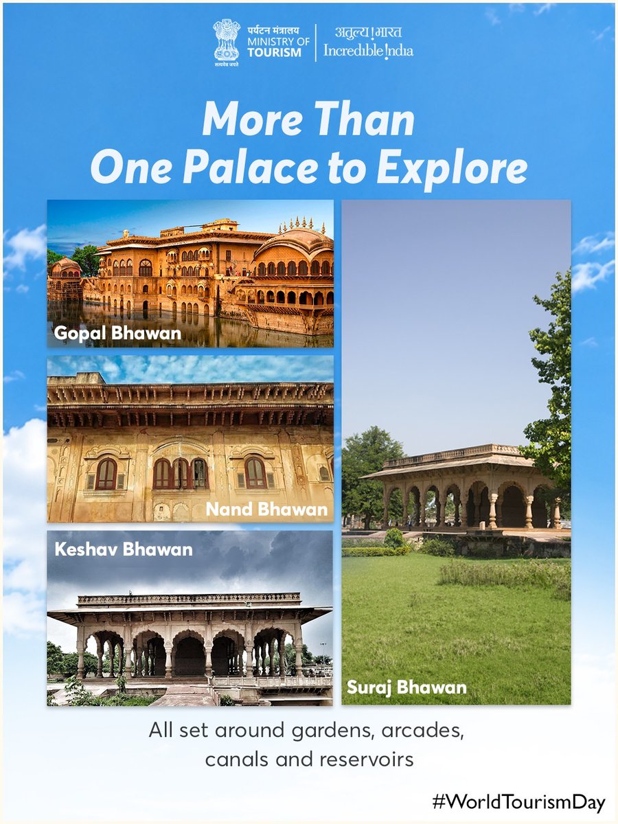incredibleindia's tweet photo. There’s a Rajasthan beyond the Rajasthan you already know.

A little off the usual trail lies Deeg a royal retreat where grand palaces rise amid landscaped gardens, fountains bring water into the heart of the architecture, and ingenious design made royal summers more comfortable.

Discover another side of Rajasthan, where history, design and ingenuity come together.

#WorldTourismDay #IncredibleIndia #Travel #Tourism #Trending 
1/2