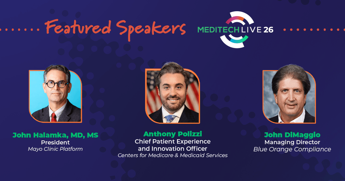 MEDITECH's tweet photo. ✨Countdown to #MEDITECHLIVE is on! ⏳
The speaker lineup is live. Read our preview of the experts taking the stage next week and claim your spot today. 🎤https://t.co/dsEEmqNl9Y https://t.co/tJXMJsE31J