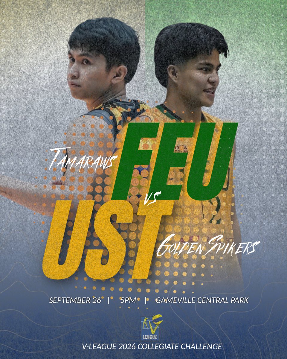 OhHeyCeej's tweet photo. OLD CLASSIC RIVALRY  

The kings of Morayta and España are set to clash once again!   

📅 September 26 | 5:00 PM 
📷 Catch all the live action on the #VLeague2026 YouTube Channel  

📷@viaexissports (Mark Waters)  

#LetsGoFEU #FEUTamaraws #DNSteelFEUMensVolleyballTeam https://t.co/HkUVkSb5T1