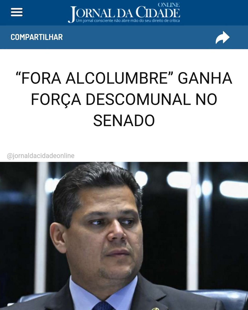 JornalDaCidadeO's tweet photo. “FORA ALCOLUMBRE” GANHA FORÇA DESCOMUNAL NO SENADO

Está crescendo vertiginosamente um movimento dentro do Senado Federal pela saída da presidência do senador Davi Alcolumbre.

Um dos senadores mais comprometidos com a campanha "fora Alcolumbre", é Carlos Viana, parlamentar que ganhou notoriedade ao presidir a CPMI do INSS.

Nesta sexta-feira (25), Viana fez a seguinte postagem em suas redes sociais:

"FORA ALCOLUMBRE.

Omissão ou parceria? O celular de Vorcaro respondeu.

Há tempos cobro Alcolumbre com a mesma pergunta: engavetar a CPMI do Master e travar as investigações é omissão ou parceria?

Hoje a PF mostrou o que estava no celular do dono do Master. 'Fala, meu amor', responde o presidente do Senado ao banqueiro.

Primeiro a acusação dos R$ 155 milhões. Agora as mensagens. Oito pedidos de CPI engavetados, a lista de entradas do Senado trancada. Ficou provado: não é omissão, é parceria".

Outros senadores também estão se manifestando, valendo destacar a manifestação de Alessandro Vieira (MDB-SE), que relatou a CPI do Crime Organizado. Confira:

"O vazamento das conversas entre Davi Alcolumbre e Daniel Vorcaro completa parte relevante do quebra-cabeça: o pedido de CPI do Master, com mais de 50 assinaturas, é engavetado por Alcolumbre. Os senadores seguem o rito legal e pedem ao STF que determine a instalação, como manda a constituição. O processo cai na mão do ministro Kassio, outro citado em mensagens extremamente comprometedoras. Ele engaveta o processo por meses e nada é investigado. É o sistema podre funcionando na cara dos brasileiros. A ação contínua dos maus e a omissão covarde dos bons. Mas desistir do Brasil não pode ser uma opção, então vamos seguir lutando na justiça e no voto! Na primeira sessão da próxima legislatura será missão inegociável impedir a reeleição de Alcolumbre para a presidência do Senado. Só isso vai destravar essa barreira de impunidade", afirmou.

Matéria do Jornal da Cidade Online