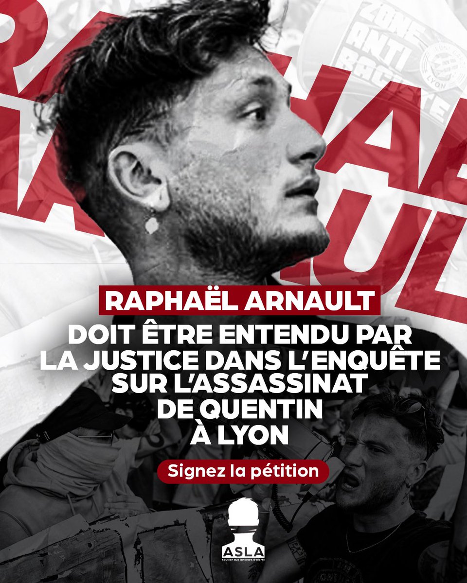 ASLA_asso's tweet photo. 📢🔴 Raphaël Arnault doit être entendu par la justice dans le cadre de l’enquête sur l’assassinat de Quentin Deranque à Lyon : nous lançons une grande pétition pour obtenir sa convocation devant les juges d’instruction.
 
➡️ 14 personnes mises en examen, tous membres ou proches de la Jeune Garde. Des collaborateurs parlementaires de son fondateur et aujourd’hui député LFI Raphaël Arnault sont impliqués dans l’enquête.
Et pourtant à ce jour, l’antifa Raphaël Arnault n’a toujours pas été auditionné.
L’ASLA exige que toute la lumière soit faite sur ses liens avec les meurtriers et sa potentielle implication dans l’affaire.

👉 Le 12 février 2026, Quentin Deranque était tabassé à mort à Lyon par des antifas.
Il succombait à ses blessures deux jours plus tard.

Ce 24 septembre, cinq nouvelles personnes ont été mises en examen, portant à quatorze le nombre de personnes poursuivies dans cette affaire.
Trois de ces nouveaux mis en examen ont été placés en détention provisoire.
Tous les mis en cause sont militants, membres ou proches de la Jeune Garde, organisation antifasciste violente et depuis dissoute fondée à Lyon par l’actuel député LFI Raphaël Arnault.

❌ Plus troublant encore : des collaborateurs ou anciens collaborateurs parlementaires de Raphaël Arnault ont été directement concernés par l’enquête, dont son assistant au moment des faits Jacques-Élie Favrot, mis en examen dans le volet concernant la mort de Quentin.
Adrian Besseyre, son assistant jusqu’à deux semaines avant les faits, a été mis en examen pour homicide volontaire et écroué, soupçonné d’avoir directement participé aux violences mortelles.
Robin Chalendard, toujours collaborateur parlementaire de Raphaël Arnault, a lui aussi été placé en garde à vue dans l’affaire. Remis en liberté, il doit être convoqué ultérieurement pour répondre de faits de recel de malfaiteur.

Le député LFI aurait même échangé après les faits avec au moins un protagoniste du dossier sur l’application Signal et lui aurait demandé de supprimer les données relatives à leurs appels.

⚖️ Pourtant, Raphaël Arnault n’a jusqu’ici jamais été auditionné dans cette affaire.
Les meurtriers présumés appartenant à la Jeune Garde sont soupçonnés d’association de malfaiteurs : il est donc nécessaire d’entendre le fondateur et leader historique de cette même Jeune Garde.

Pourquoi autant de personnes de son entourage se retrouvent-elles dans ce dossier ?
Quels échanges a-t-il eus avec elles avant et après le 12 février ?
Avait-il connaissance de la présence à Lyon de certains de ses collaborateurs ?
Les informations faisant état d’échanges sur Signal et d’une demande de suppression de données sont-elles exactes ?

➡️ L’ASLA demande donc que les juges d’instruction convoquent Raphaël Arnault et procèdent à toutes les vérifications nécessaires permettant d’établir la nature exacte de ses liens et de ses échanges avec les personnes mises en cause dans l’affaire Quentin Deranque.

L’enquête doit aller jusqu’au bout et dépasser les pressions politiques de l’extrême-gauche, afin que les responsabilités de chacun soient établies.

✍️ Signez la pétition pour exiger que toute la lumière soit faite sur l’affaire Quentin et que les liens de Raphaël Arnault avec les protagonistes du dossier soient examinés par la justice ⤵️
https://t.co/ovvYOIHxaf