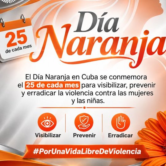 AnayansiRCamejo's tweet photo. Los días 25 de cada mes conmemoramos el #DíaNaranja con el objetivo de generar conciencia para prevenir la violencia 🆚mujeres y niñas.
#Cuba es un ejemplo en la promoción y protección de los derechos de la mujer, la igualdad y empoderamiento de las mujeres.
#ToleranciaCero https://t.co/y8J0Rg7f04