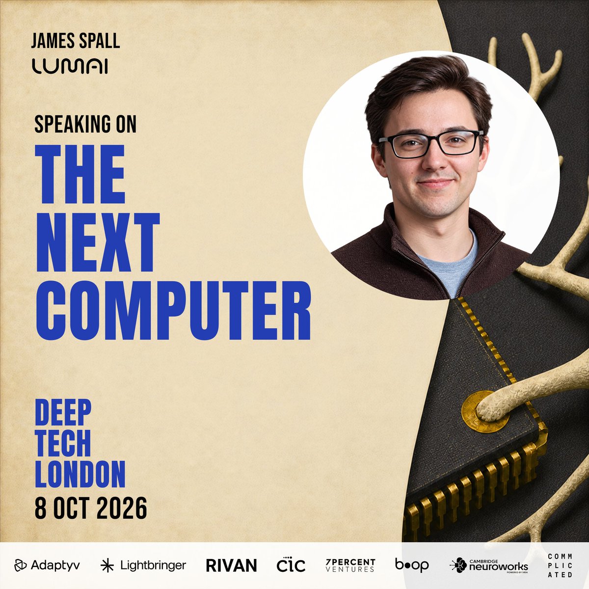 DeepTechLdn's tweet photo. Excited to announce James Spall, Co-founder and CTO of Lumai, for The Next Computer pillar!

What if AI got more energy-efficient the bigger it got?

Today's AI chips work the other way, with every jump in power costing even more electricity. Lumai does AI's heaviest maths with millions of beams of light instead. 

In its design, bigger systems run more efficiently, and the company says it can run AI at least 50 times faster on a tenth of the power.

In April, its Iris server became the first optical computer to run a large AI language model in real time, and customers are now testing it.

At DeepTech Week London, James goes up against the other founders racing to build the next computer.

📍 The Truman Brewery, London
🗓 8 October 2026
🎟 https://t.co/7jYFirfbRN