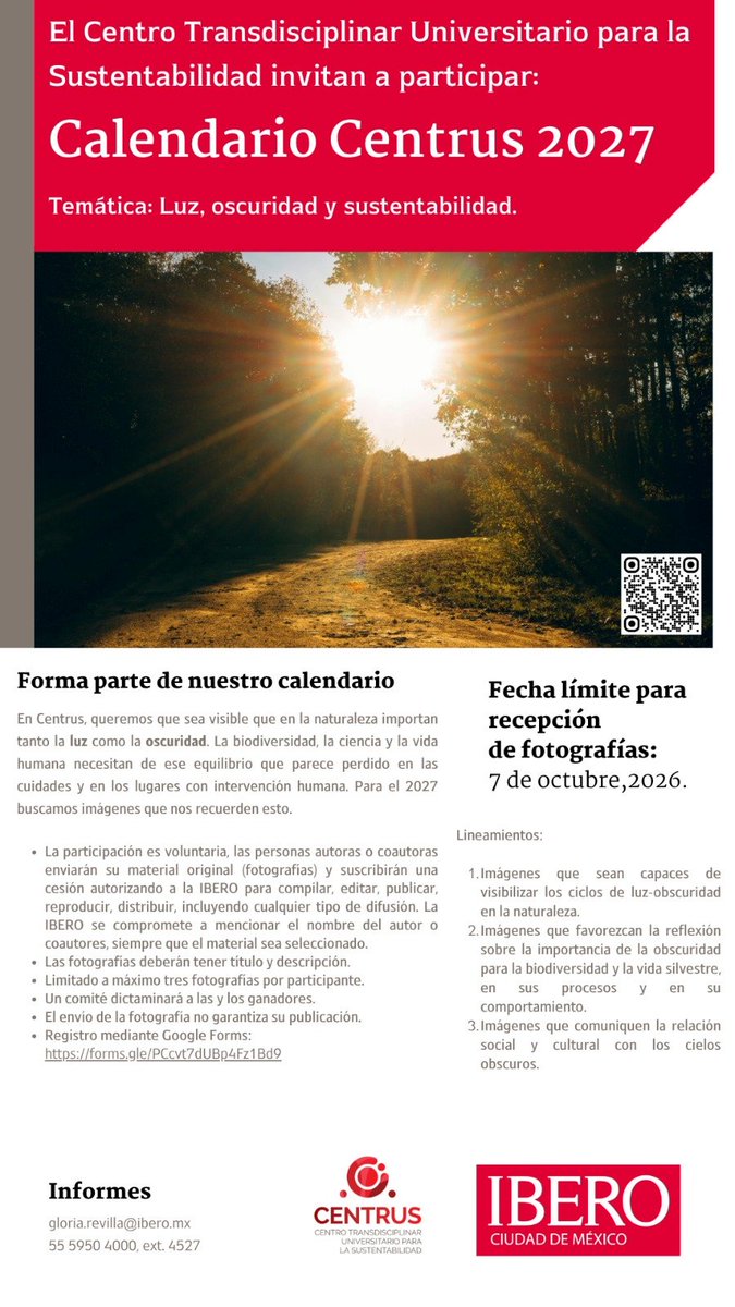 ibero_economia's tweet photo. Participa y forma parte del calendario de @IberoCentrus
Envía tu fotografia con temática "Luz, oscuridad y sustentabilidad" se parte del calendario 2027
Tienes hasta el 7 de octubre para participar
#IBERO #CENTRUS #Economía #Sustentabilidad https://t.co/ibZgdFJsCk