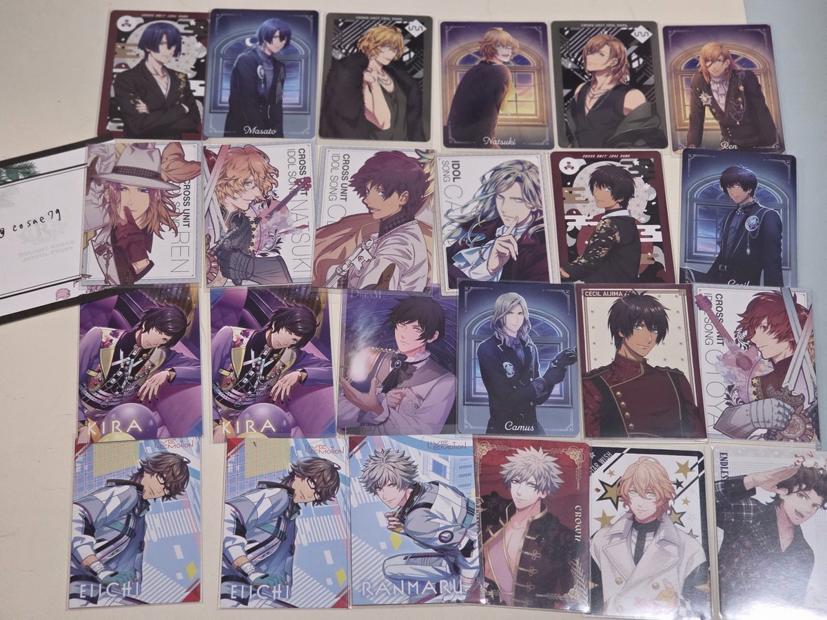 cosae79's tweet photo. 【交換 メセカ うたプリ うたの☆プリンスさまっ♪】
可能ならRPお願いいたします🙇‍♂️🙇‍♂️🙇‍♂️

譲
真斗 那月 レン セシル 音也
カミュ  蘭丸
ヴァン
瑛一

求(買取もいたします。値段相談)
15th Dream 藍 Music 音也
 ライエモ1st 音也 翔 
MY･感謝論 カミュ 蘭丸
2nd藍 音也
カルクラ 嶺二、藍 
スターウィッシュ  音也 翔
エンスコ 大和
ｱﾅｻﾞｰﾜｰﾙﾄﾞ嶺二 藍 翔 音也
アコースティック 翔 音也
バーソン  嶺二 藍 音也 翔
☆ファウスト 嶺二 藍

なにかお心当たりありましたらぜひ、よろしくお願いいたします。
◎郵送
◎1枚からでもお声掛けください
◎検索からでもお気軽にお声掛けください 
◎☆該当のビジュカの買取もしております