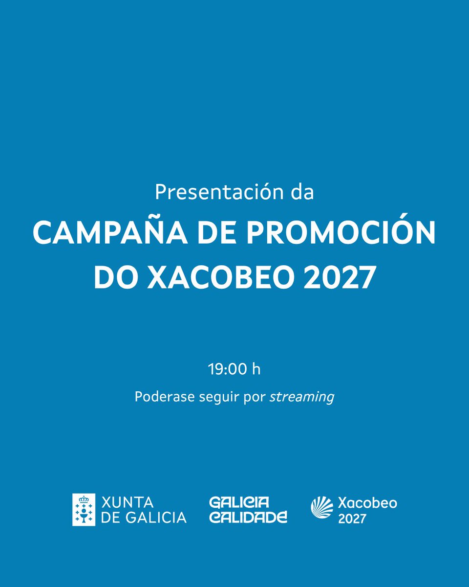 Turgalicia's tweet photo. 👉 Segue a presentación en directo a través desta ligazón: https://t.co/7UFQeIJp9k

👉 Sigue la presentación en directo a través de este enlace: https://t.co/7UFQeIJp9k

👉 Follow the presentation live via this link: https://t.co/7UFQeIJp9k

#Galicia #GaliciaCalidade #Xacobeo2027 https://t.co/O4SWnAtK5t