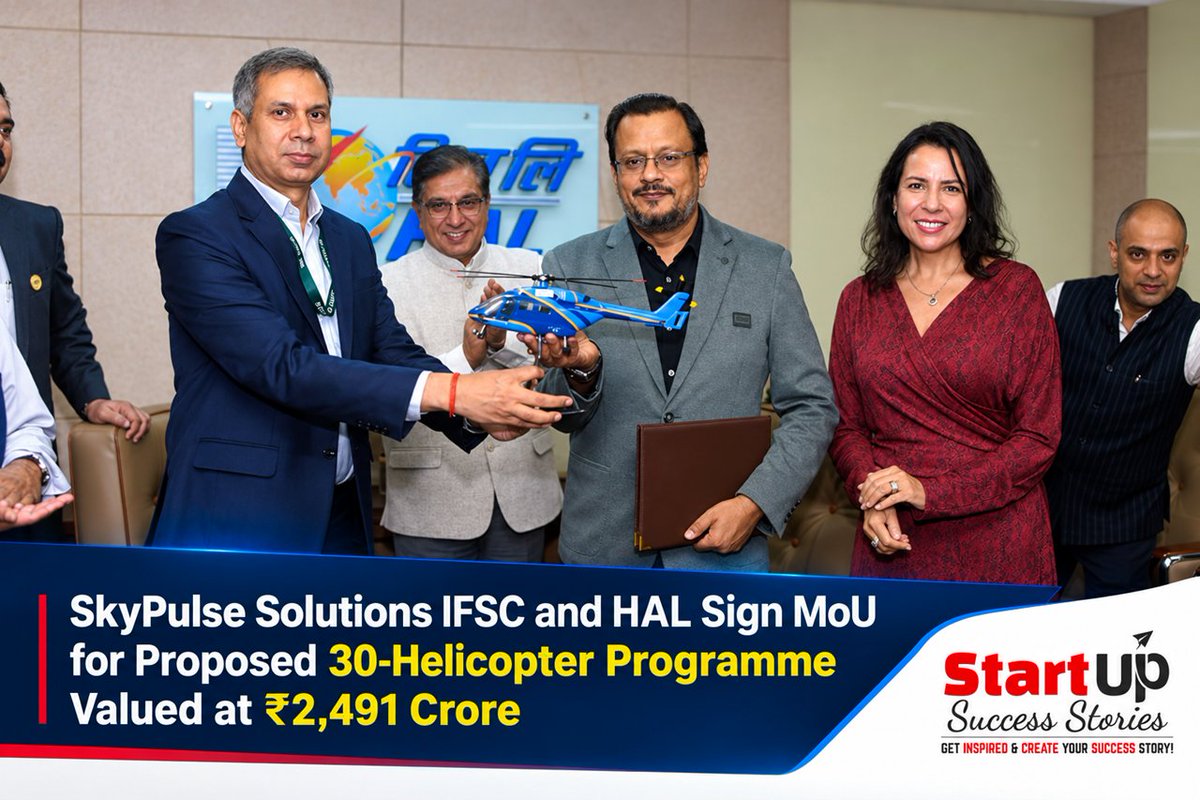 startup2succeed's tweet photo. @Skypulse_Sol and HAL sign MoU for ₹2,491 crore helicopter programme. Read more at https://t.co/8Kee2O1o6S

 #HelicopterProgramme #AviationLeasing #CivilHelicopterEcosystem #MakeInIndia #AerospaceIndia https://t.co/OwJ4CxhHRT