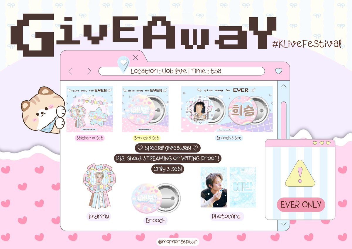 mornorseptur's tweet photo. ⋆𐙚₊˚⊹ 𝒫𝓁𝓈 kindly RT 𓍯ོ

˚₊‧꒰ა Give away for Ever ໒꒱ ‧₊˚

♡°ஂ only 23 set ˚⋆˚ᯓᡣ𐙚

୨୧ Location : UOB Live ᯓ★
୨୧ Date : 17 oct 2026 ᯓ★
୨୧ Time : TBA ᯓ★

𖤐*̩̩͙⸝⋆ Exchange pls dm ⋆｡°✩

#EVAN #에반 #HEESEUNG #희승
#KliveFestival https://t.co/5SsCW9Fb2F
