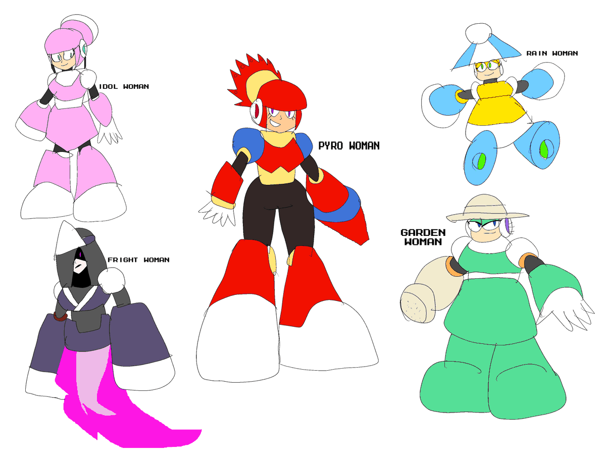 CenterDon20XX's tweet photo. My Female Robot Masters!!!!!  #megaman #MegaManFanArt #MegaMan #Capcom https://t.co/2YTJBT9pt8