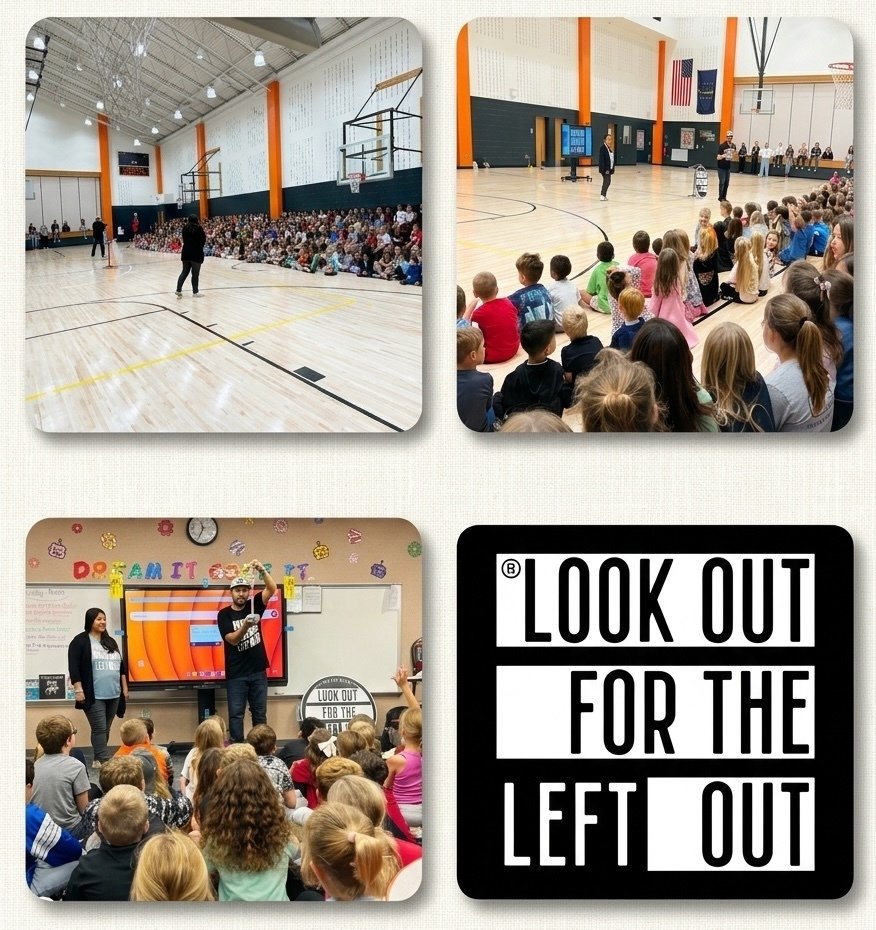 PrimaryLCSC's tweet photo. On Thursday, we hosted a school-wide assembly featuring Ben and Crystal Woods from ®LOOK OUT FOR THE LEFT OUT. They shared the inspiring story of their daughter, Calla, and challenged our students and staff to open their eyes, hearts, and hands to others. https://t.co/e8vyHholXz
