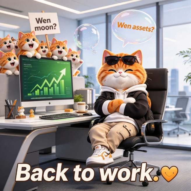 HOLD_COMMUNITY9's tweet photo. Day 1. 

Community: “Wen moon?” 

CEO CAT: “Wen assets?” 

Back to work. 🐾 https://t.co/FYSfrPX8bK