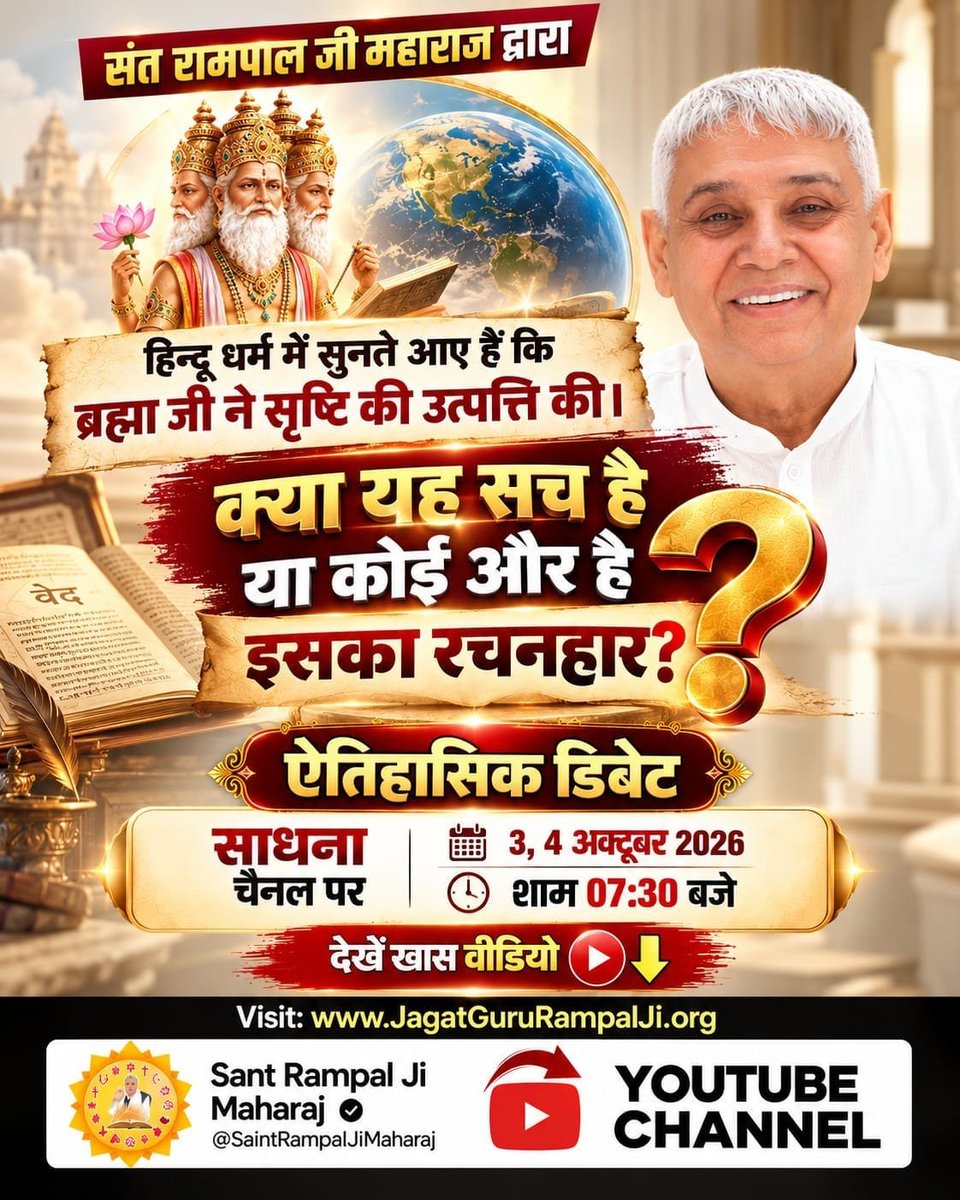 ShantiM55142's tweet photo. #OpenChallengeBy_SantRampalJi

हिन्दू धर्म में सुनते आए हैं कि ब्रह्मा जी ने सृष्टि की उत्पत्ति की। क्या यह सच है या कोई और है इसका रचनहार ? ऐतिहासिक डिबेट, शास्त्रार्थ का शंखनाद https://t.co/7CEjdpG8FK