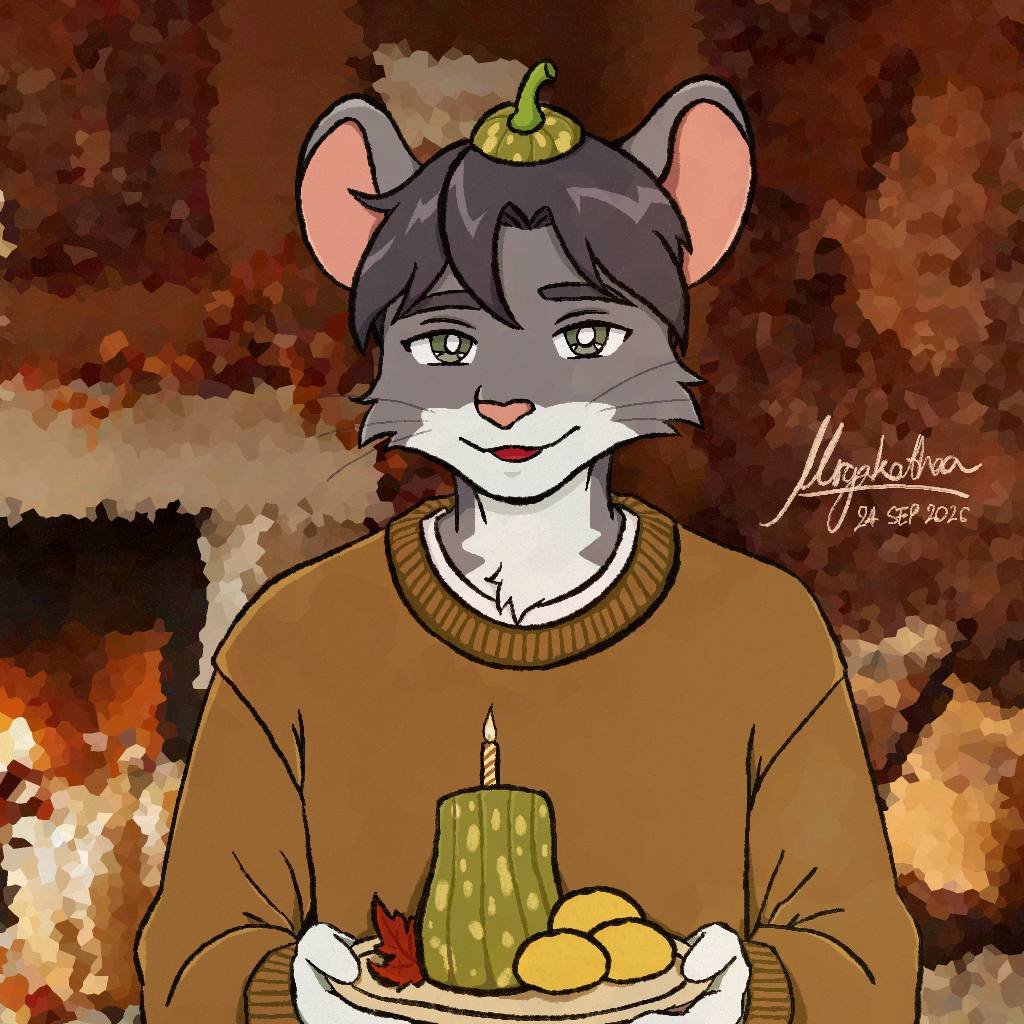 mrgakathaa's tweet photo. A late Mabon 🌰🍁 and Happy birthday to Liễu Minh Hoa, my Vietnamese OC. (22/9, ♍) 🐀🎂

#furryart https://t.co/IJQF3s1eIB