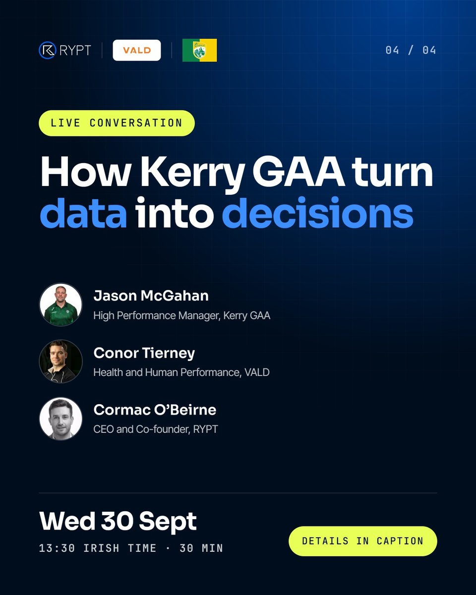 AppRYPT's tweet photo. Learn how Kerry GAA use data in their decision making in next week's live conversation. Register here: https://t.co/ETxWjfNQA7 https://t.co/zLpmgythZv