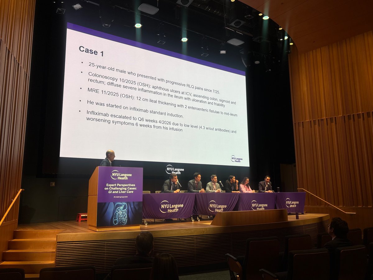 NYULH_GastroHep's tweet photo. All 🌟 panel of #IBD experts discussing complex #CrohnsDisease & #UlcerativeColitis patient cases #ChallengingCases @DavidHudesmanMD @SimonHongMD @DrMikeDolinger @LindsayClarkeMD @AdamFayeMD #DanielleBarsky https://t.co/HHz4U3h1TU