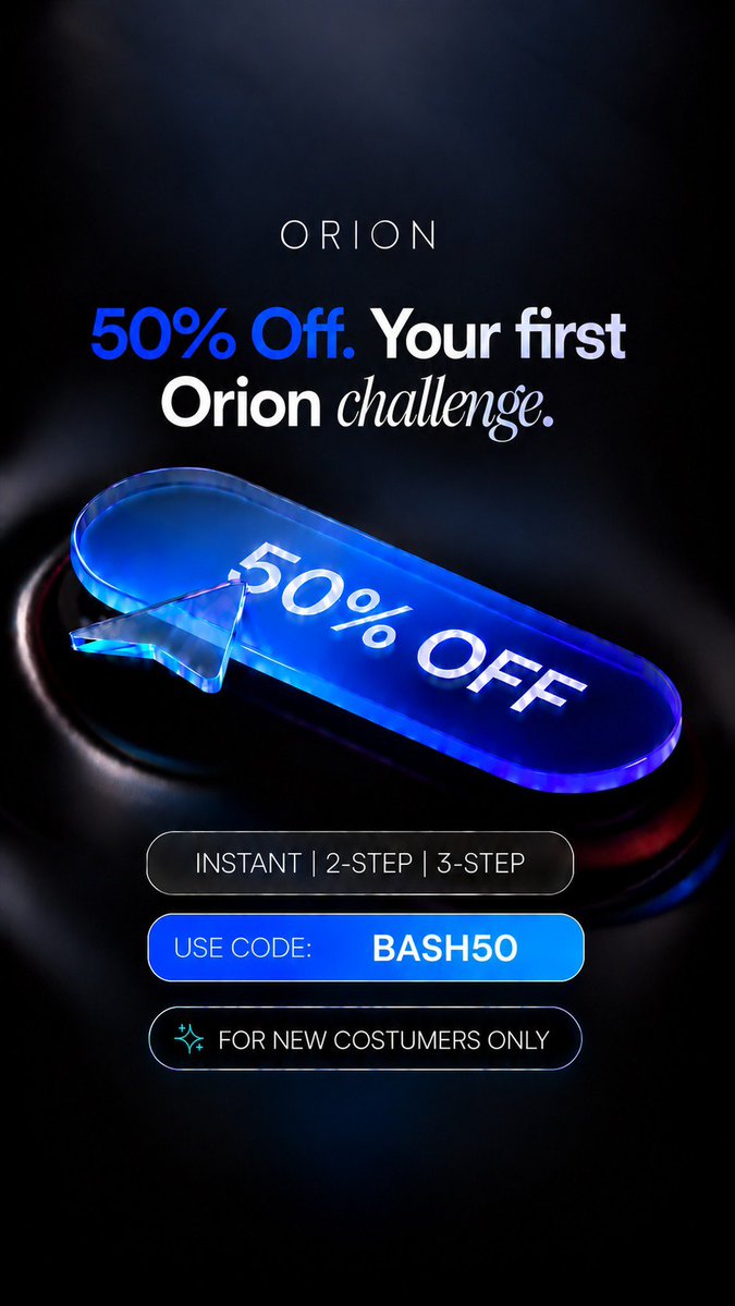 bash_trd's tweet photo. 🚀 PARTNERSHIP + $50K GIVEAWAY 🚀

Excited to partner with @orionfundedcom! 🤝

🎁 5 × $10K accounts — $50K total! 💰

To enter:
✅ Follow @bash_trd
✅ Follow @OrionAffiliates
✅ Follow @orionfundedcom
✅ Follow @paul_TPFX

✅ Like, repost & comment

🔥 Use code BASH50 for 50% OFF your purchase!

Good luck, traders! 🏆