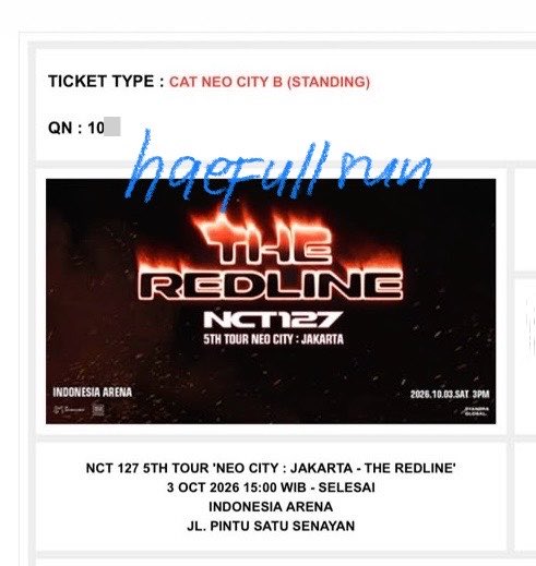 haefullsun's tweet photo. wtt / want to trade THE REDLINE NCT 127 JAKARTA [help rt]

Have : neo city B QN <110
Want : neo city A QN setara / lebih kecil (willing to pay more kalau bedanya jauh)

trade di venue only (udh tiket fisik)

dm yaa! thank you https://t.co/otb2z8TvmJ