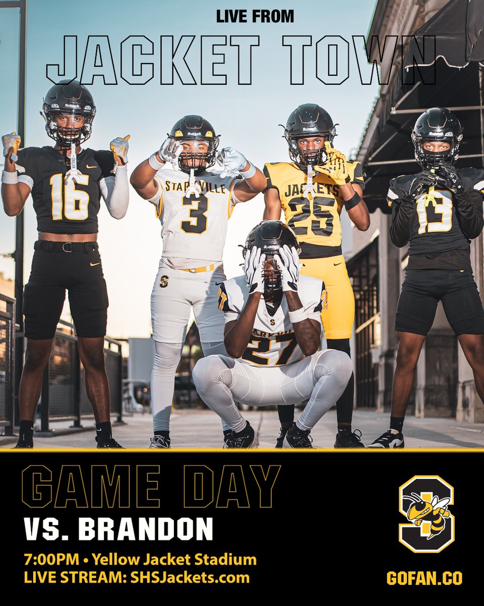 STKJackets's tweet photo. 🏈GAME DAY!! Another Top-10 match up to wrap up non-region play! Jackets host Brandon!
📍Yellow Jacket Stadium
⏰7:00PM | Gates Open at 5:30PM
🎟️https://t.co/8SBjaQKbzM
💻📱Live Stream - https://t.co/5EJeeOHfkJ
#JacketTown | #JacketSting https://t.co/K76fb0WeWw