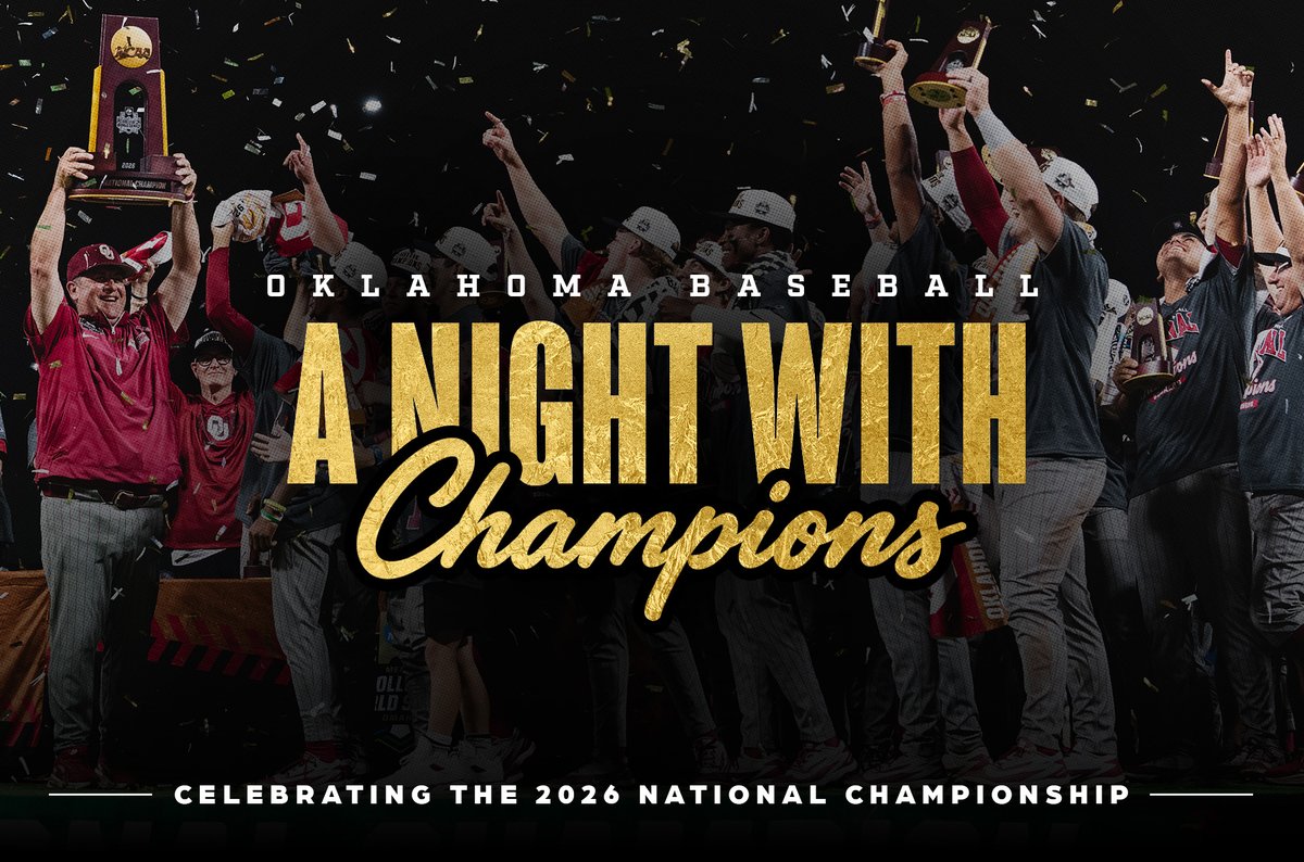 OU_Baseball's tweet photo. RSVP to 'A Night with Champions' Oct. 16 at Kimrey Family Stadium 🏆

ℹ️ &amp; table reservations » https://t.co/8mySJbGd0G https://t.co/EneH5Uik0M