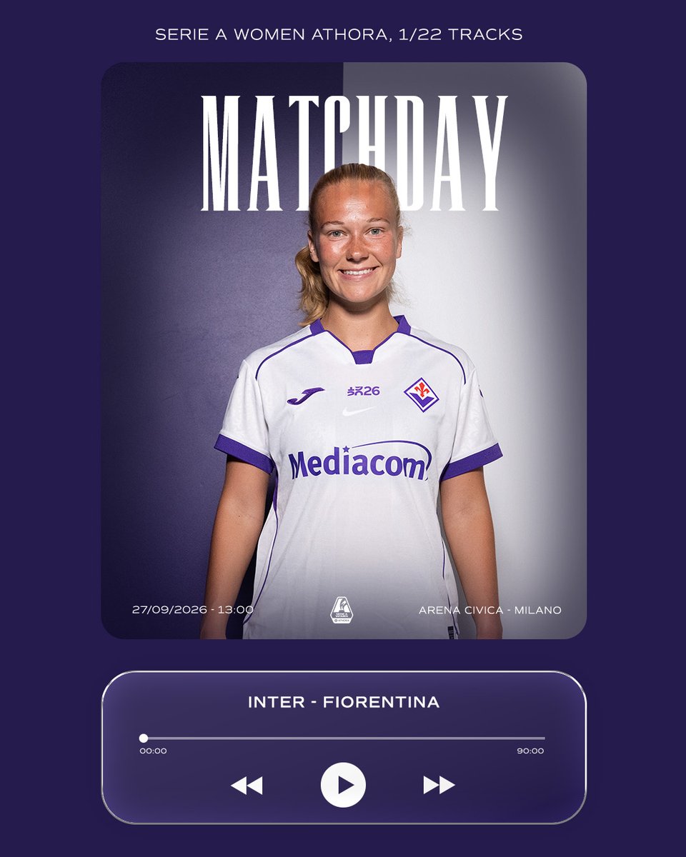 ACF_Womens's tweet photo. ⚜️ | 𝗠𝗔𝗧𝗖𝗛 𝗗𝗔𝗬 | 🎵
🅰️ Serie A Women
🆚 Inter
⏰ H 13.00
🏟 Arena Civica
🖥️ Rai Sport & DAZN
#ForzaViola 💜 #InterFiorentina https://t.co/SpiB9za7pB