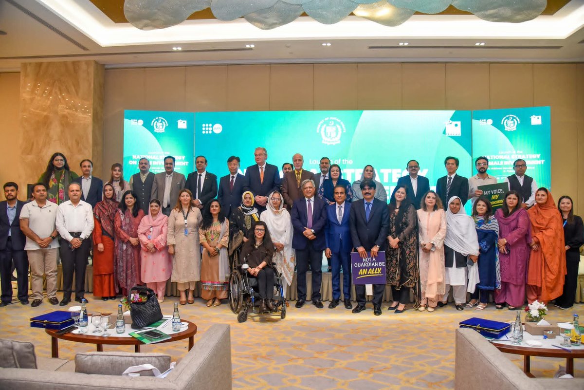 mohrpakistan's tweet photo. MoHR with technical support from @UNFPAPakistan, launched the National Strategy on Male Involvement to Prevent Gender-Based Violence (GBV) in Islamabad, providing a framework to engage men and boys as active partners in preventing violence against women and girls. https://t.co/OvqiJZA9Mk