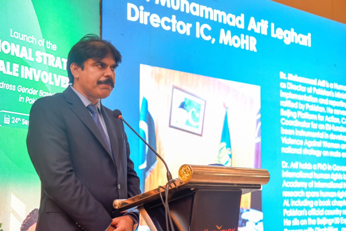 mohrpakistan's tweet photo. MoHR with technical support from @UNFPAPakistan, launched the National Strategy on Male Involvement to Prevent Gender-Based Violence (GBV) in Islamabad, providing a framework to engage men and boys as active partners in preventing violence against women and girls. https://t.co/OvqiJZA9Mk